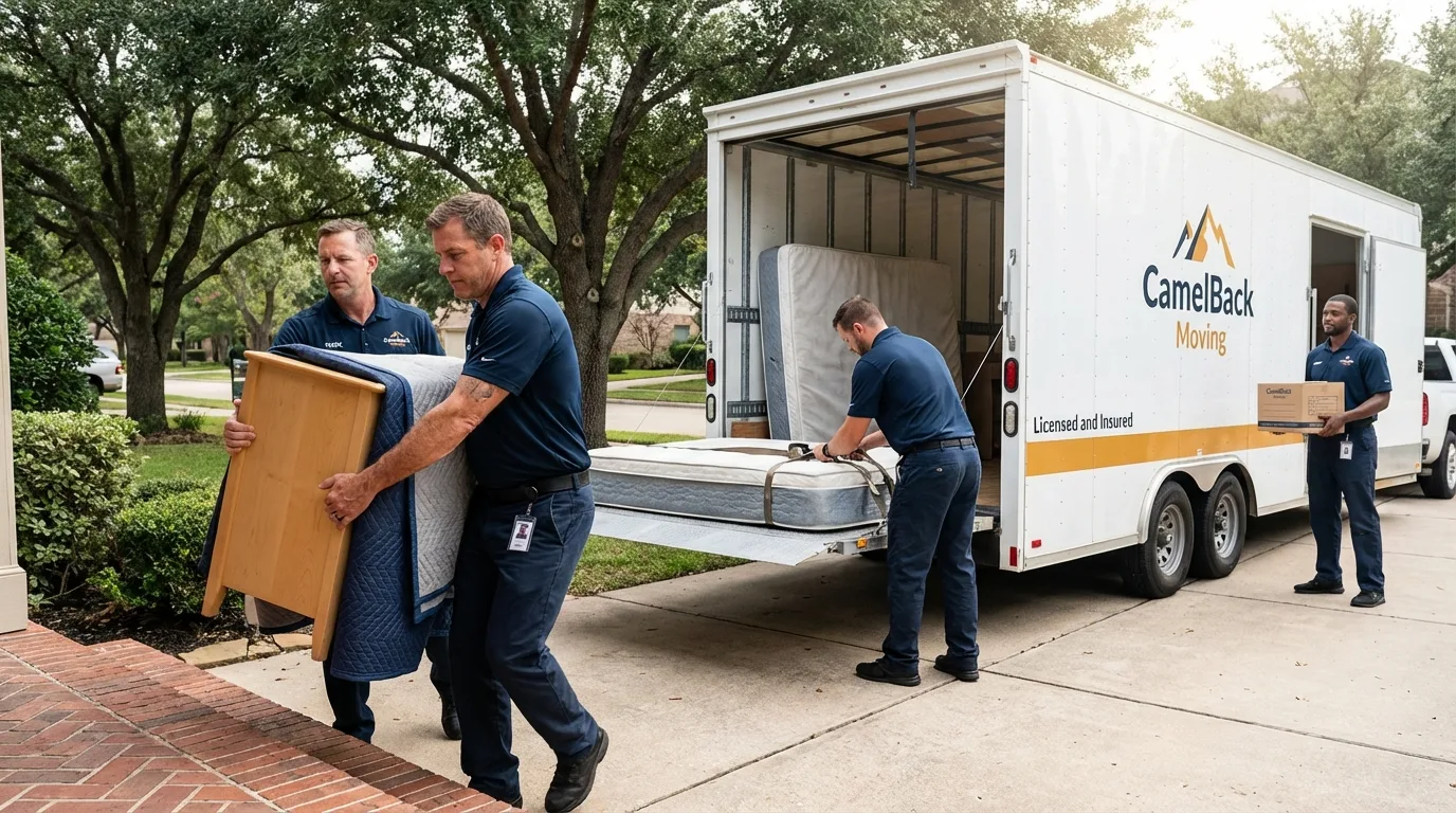 Crew loading residential truck for cross-state move from South Beloit, IL
