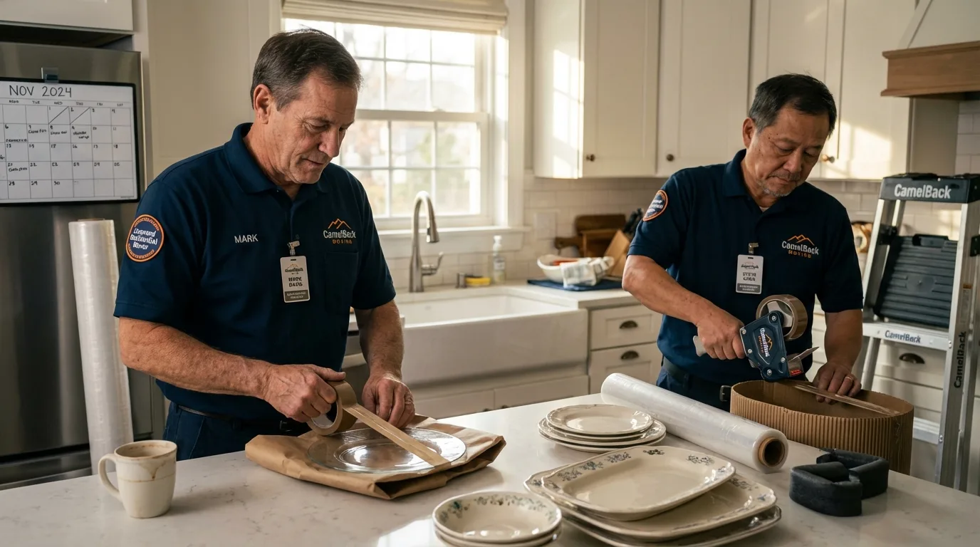 Professional crew packing kitchen dishware in South Beloit, IL